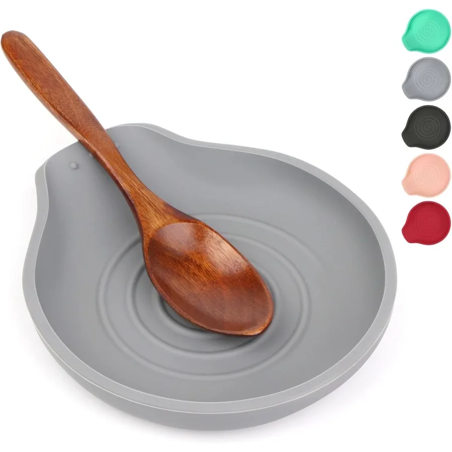 

Большая подставка для ложки 6,1 дюйма для плиты, 1 упаковка, силиконовая подставка для ложки для кухонной столешницы, серая термостойкая подставка для посуды для лопаты