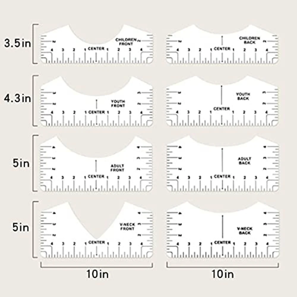 Ensemble de conception de Center de conception de T-Shirt de Guide de règle pour vêtements, outils d'alignement de modèle de bricolage avant et arrière col en v 8 pièces