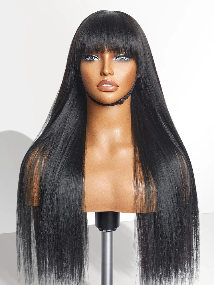 Straight Wigs with Bangs Human Hair Wigs None Lace Front Wigs Brazilian Virgin Hair Glueless Machine Made Wig