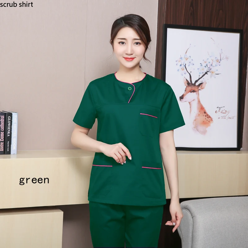 Scrub da donna Top finto avvolgere uniforme medica manica corta abiti da allattamento medico in cotone abbigliamento da lavoro veterinario Spa uniformi chirurgiche