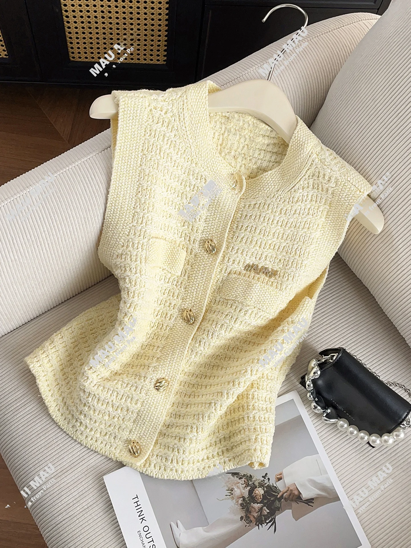 

High-End Summer Knitted Diamond-Embroidered Open Cardigan Vest Top Women's Faion Commute Sle Regular Fit Single Piece