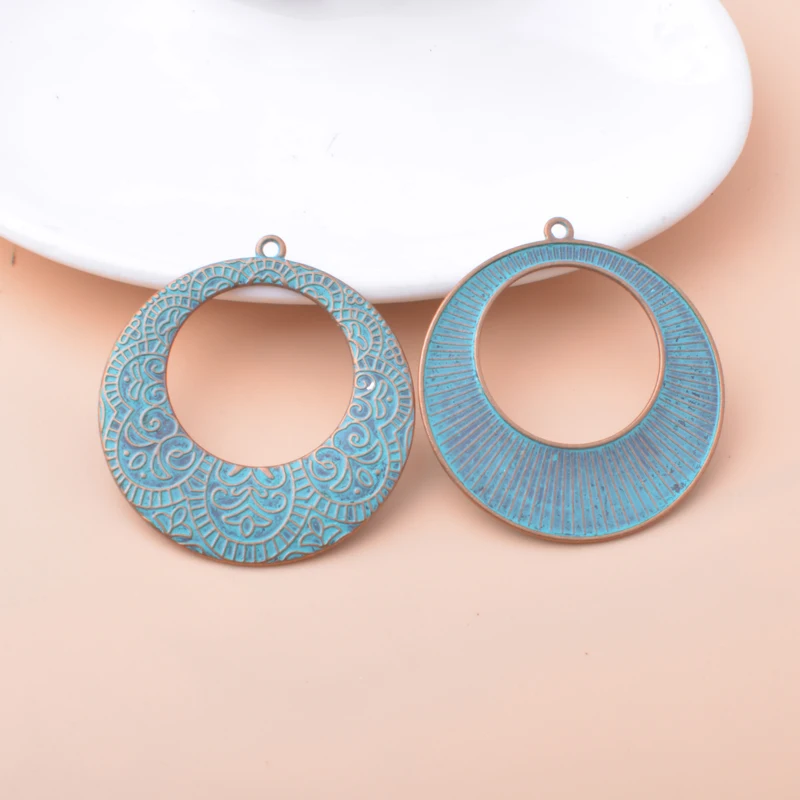 10 Stück Vintage-Stil Antik Silber-Goldfarbene Runde Charms Metall-Anhänger DIY Ohrring-Herstellung Damenschmuck – Detail 8