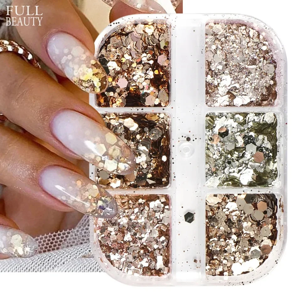 Glitter Sequins Nails Accesories Hexagon Chunky Flakes Holographic Powder Christmas Nail Polish Paillettes Manicure CH1909-48