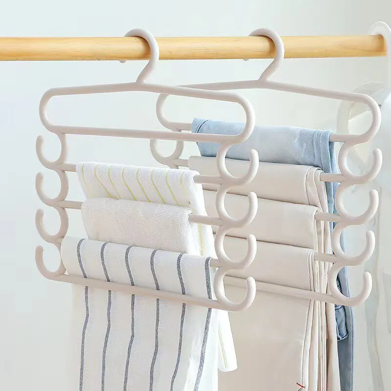 1/2/3pcs Pants Rack Multifunctional Household Saving Space Multi Layer Trousers Hanger Pants Closet Color Clothes Peg 5 Layers