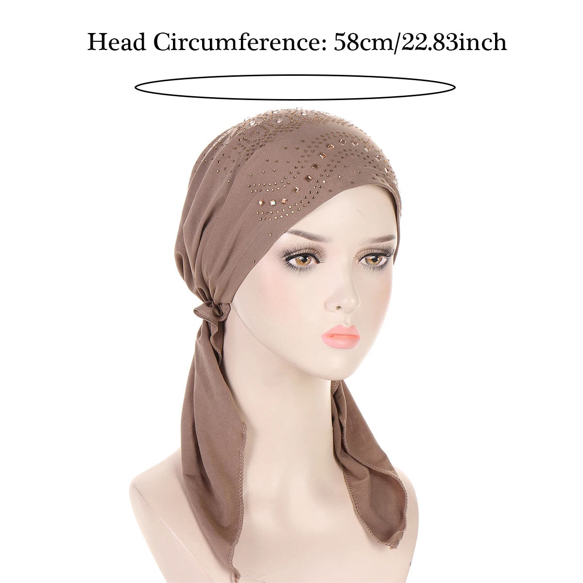 Muslim Fashion Diamond Hijab Turban Hats Long Tail Head Wraps Elastic Hats Breathable Chemo Cap For Women Girls