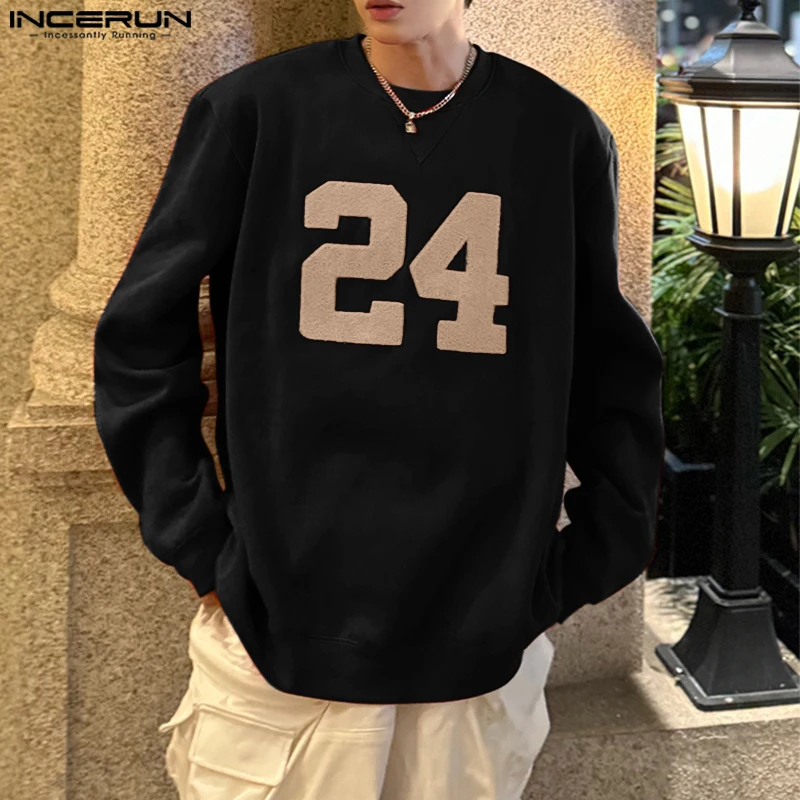 INCERUN Men Casual Long Sleeve Sweatshirts 2024 Handsome Loose Fashion Hoodies Round Neck Elegant Digital Printing Pullovers