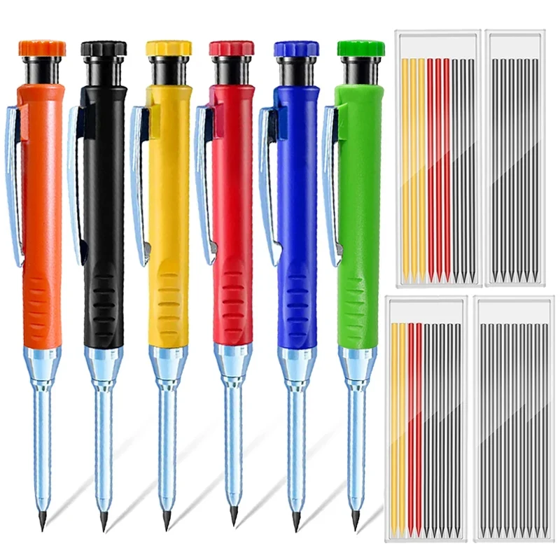 Lápiz mecánico de carpintero sólido de 2,8mm para construcción de carpintería, pluma de carpintero de cabeza larga con sacapuntas, suministros de papelería