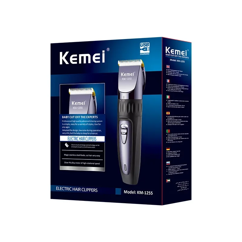 Kemei Km-1255 USB قابلة للشحن LED العرض الرقمي السيراميك شفرة المهنية الشعر التشذيب الشعر المقص