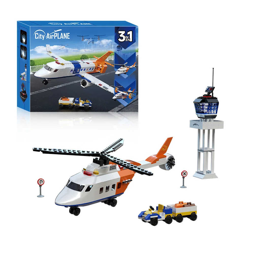 MOC 3in1 Flugzeug Modell Bilding Block Stadt Serie Luftfahrt Fracht Flugzeug Hubschrauber Zusammengebaut Ziegel Spielzeug DIY Idee Kind Geburtstag Geschenk