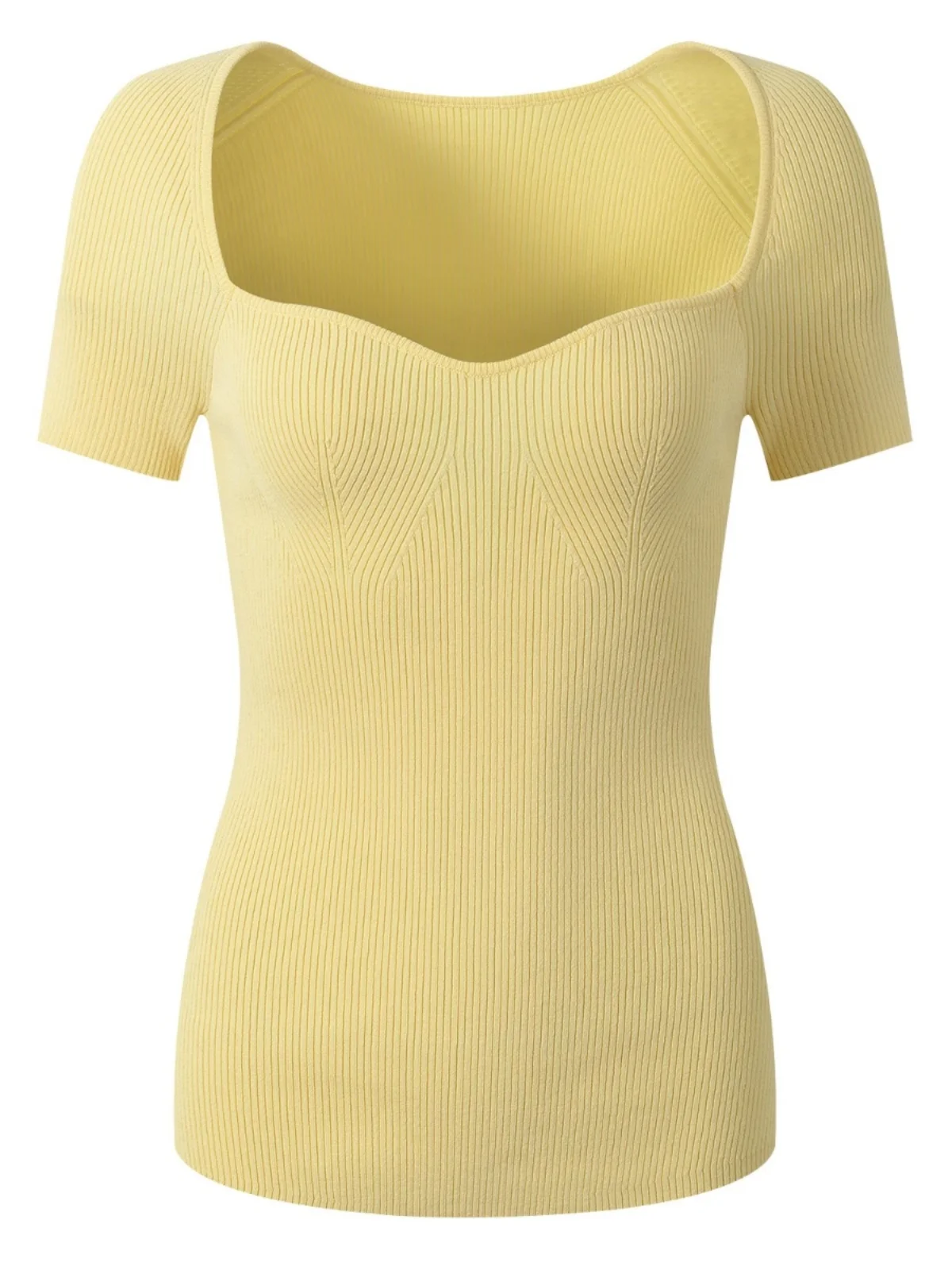 

Spring Summer New Women's Slim Fit ort Sve T-irt Knitted Large U-ape Top Vertical Stripes Faionable Ele Sle