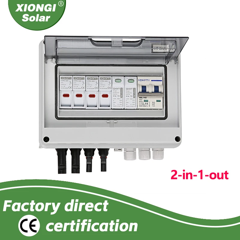 

Solar Photovoltaik PV Combiner Box mit Blitzschutz 2 Eingang 1 aus DC 600V Sicherung mcb spd wasserdichte Box IP65