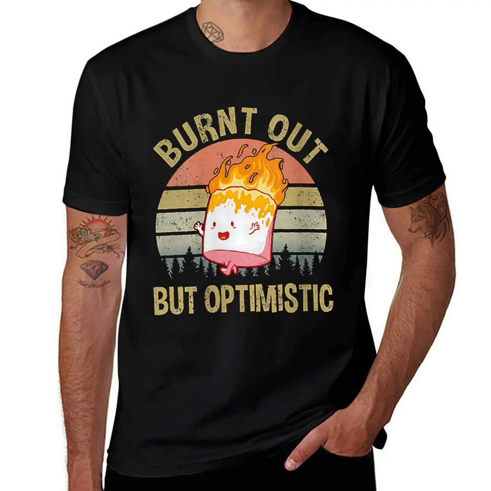 T-shirt pour femme Burnt Out But Optimistic - T-shirt rétro vintage Sunset à manches courtes, grande taille