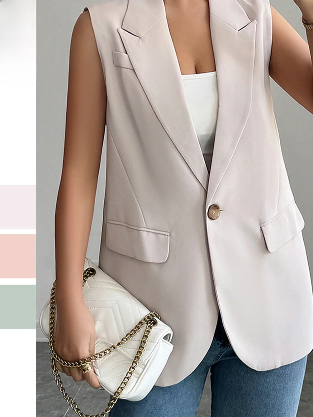 

Ele Refined Svel Waistcoat Commuter Suit Loose Fit Polyester ort Sve Color Busin Sle Summer Faion