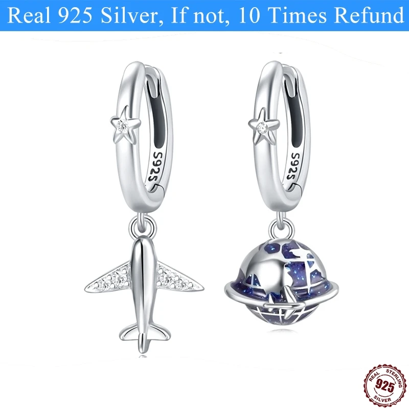 925 Sterling Silver Eardrop For Womens Sparkling Aircraft travel around the world Luxury Fine Engagement Wedding Earring