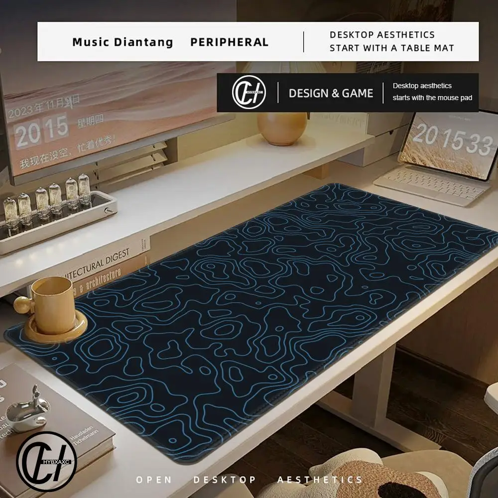 HYBXAXC XXL Desk Mat Black And White Strata Liquid Mousepad Large Abstract Gaming Deskmat With Lockedge Office Non-slip Carpet