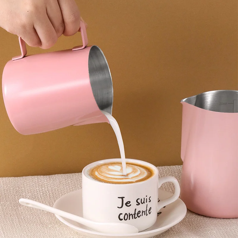 Jarra para espumar leche y café de 350/600ML, taza de café Latte de acero inoxidable 304, con báscula, espumador de leche, utensilios de café