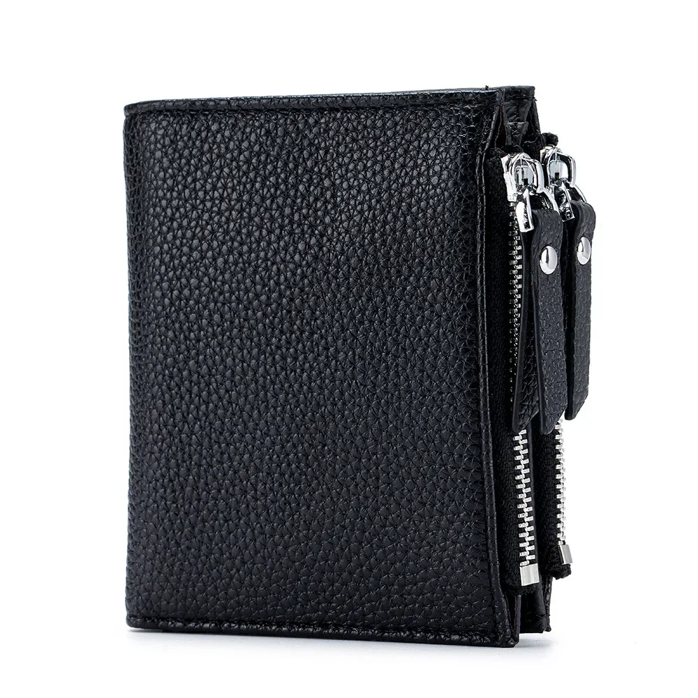 Genuine Leather Bi-Fold Wallet Women Card Holder Short Wallets Double Zipper Leather Purses for Women  ladies wallet