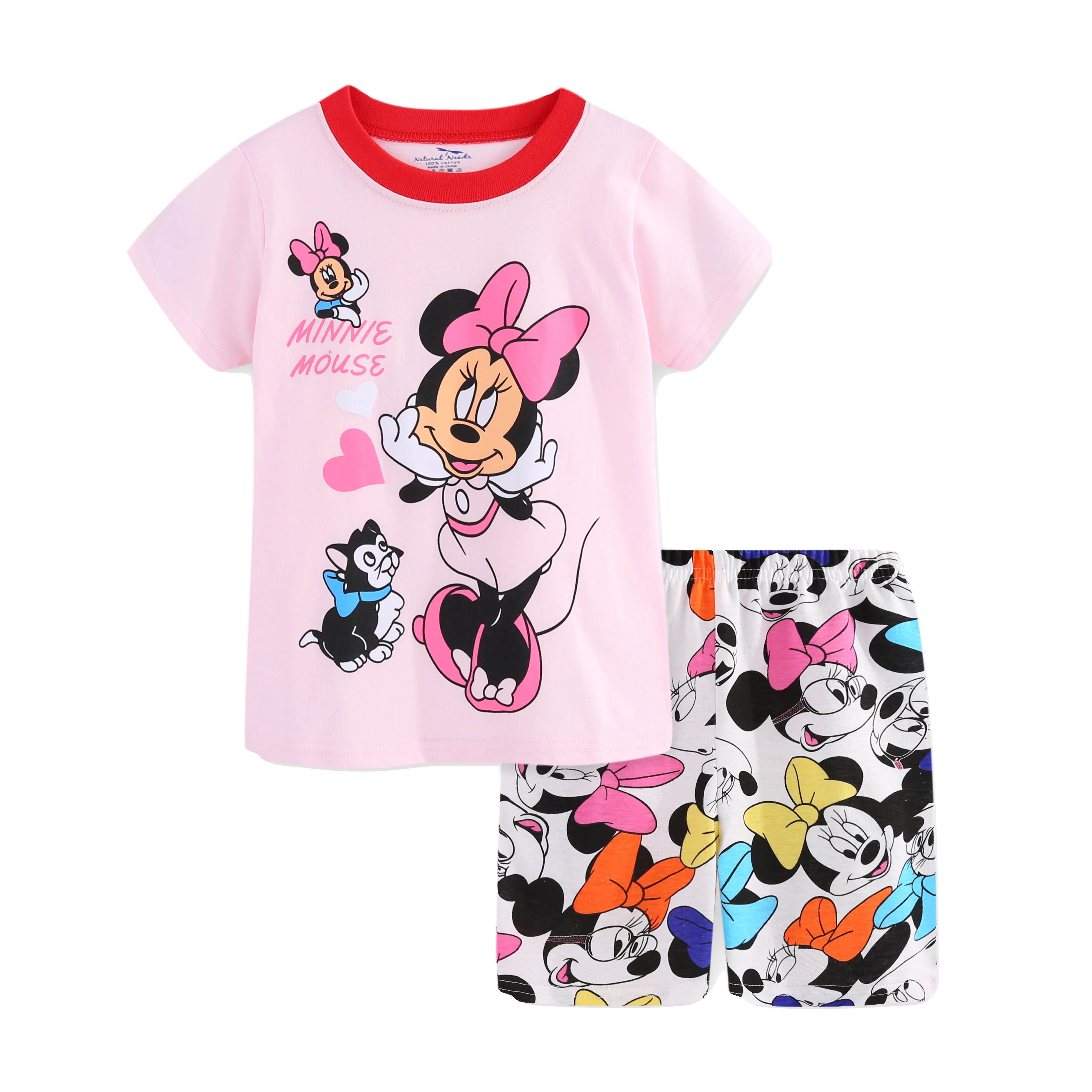 New Summer Children Pajamas Set Short Sleeve T Shirt Shorts Girls Pyjamas Kids Pijamas Minnie Cartoon Baby Sleepwear