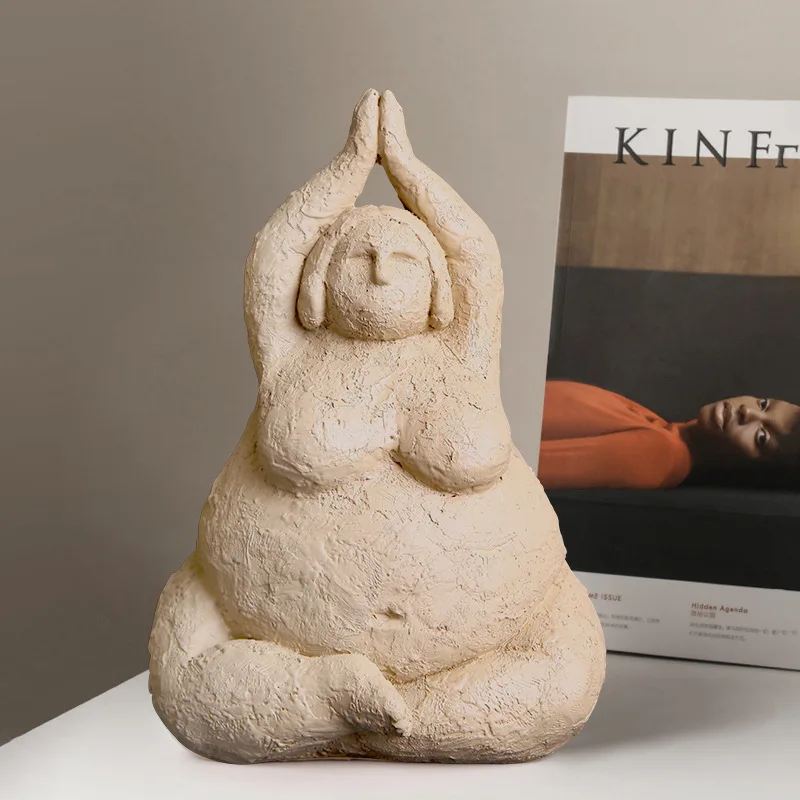 Abstract Body Sculpture Resin Handicraft Fat Woman Yoga Statue Irregular Hand-made Clay Sculptures Home Decoration Accessories