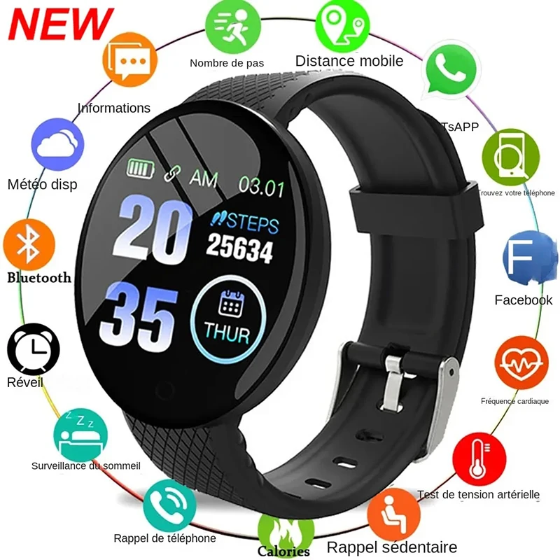 D18 Смарт-часы для женщин и мужчин, спортивные умные часы для фитнеса, водонепроницаемые часы, Bluetooth, монитор сердечного ритма сна для Android Ios