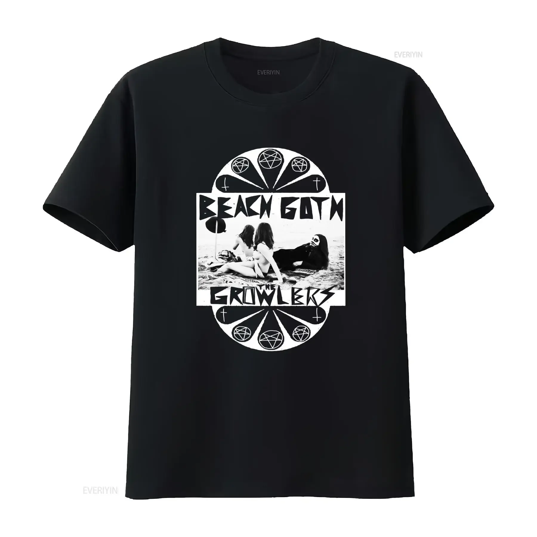 Gothic Vintage Beach Goth The Growlers Pentagram Print Casual Streetwear T Shirt vintage Washed Versatile Unisex streetwear