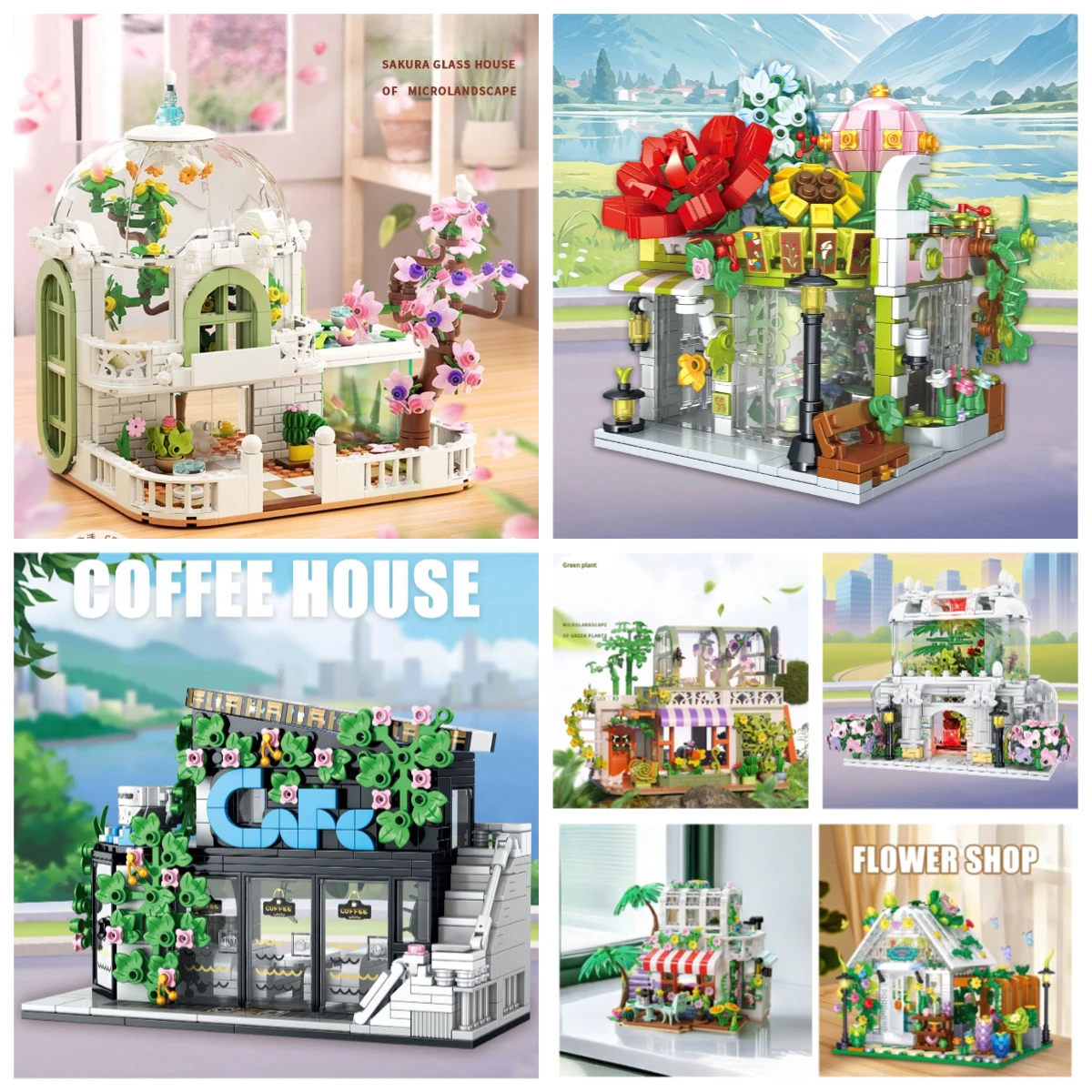 

MOC цветок стеклянный цветок зеленое растение коттедж дом магазин строительные блоки набор ботанический кофейный сад игрушка детские подарки на день рождения