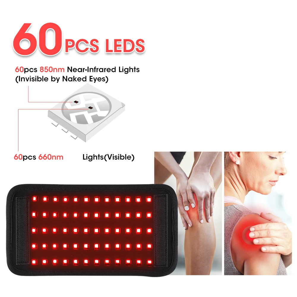 Multifunctional Cordless Massage Pad 660nm & 850nm Light Portable LED Light Wrap Pad for Knee Back Shoulder Waist Joint Relax