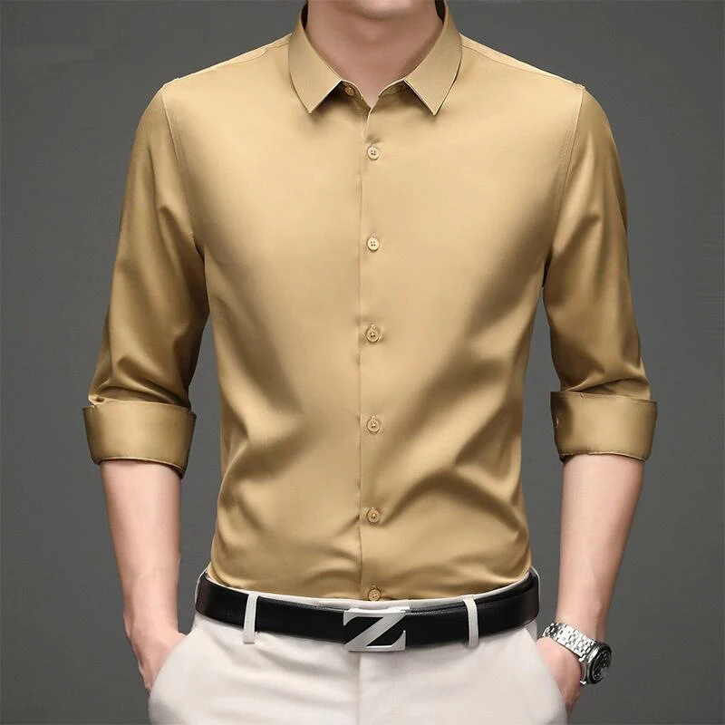 Camisa social de manga longa masculina, roupa de festa casual, slim fit, anti-rugas, sem ferro, moda colorida, tendência