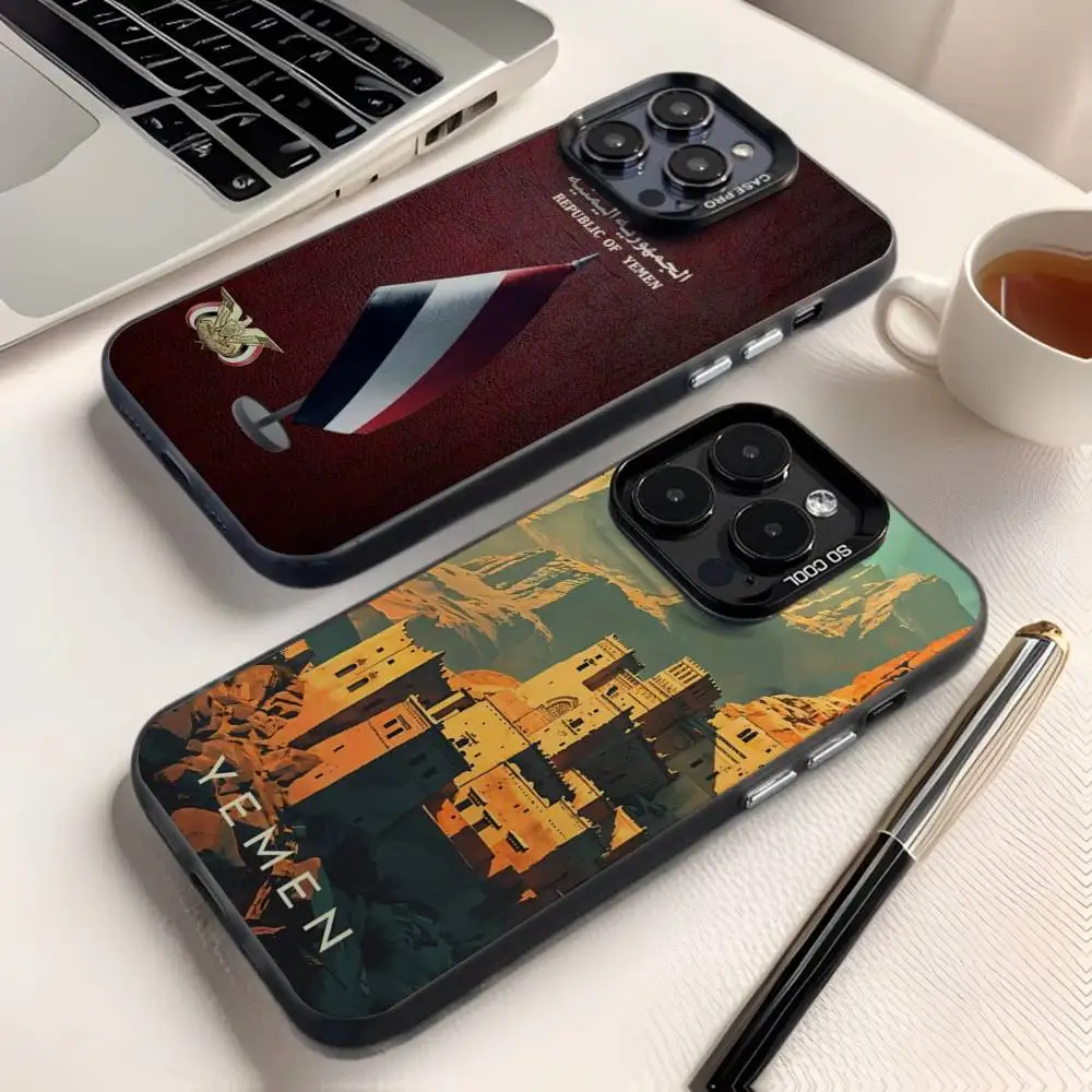 

Yemen National Emblem Flag Phone Case For iPhone 16,15,14,13,12,11,8,7,Pro,Max,Plus,Mini,XS,SE Anti Fall Black Matte Hard