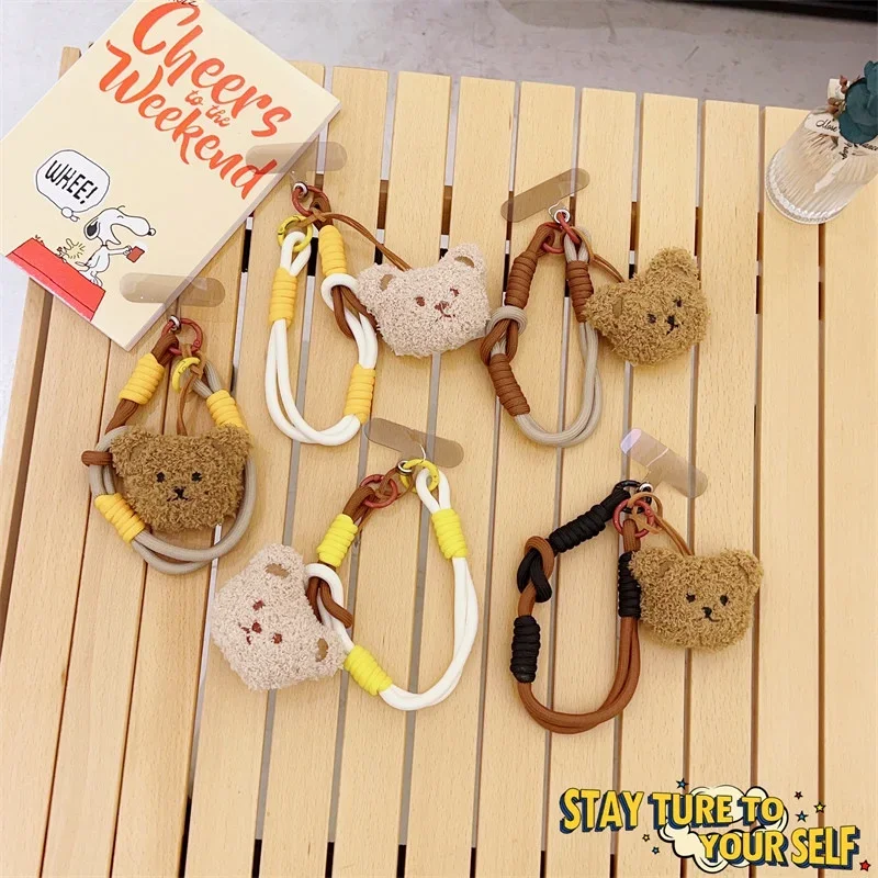 Korean Cute Cartoon 3D Plush Fuzzy Bears Phone Clip Lanyard Strap Phone Bracelet Wristband Anti-Lost Lanyard Jewelry Girl Woman