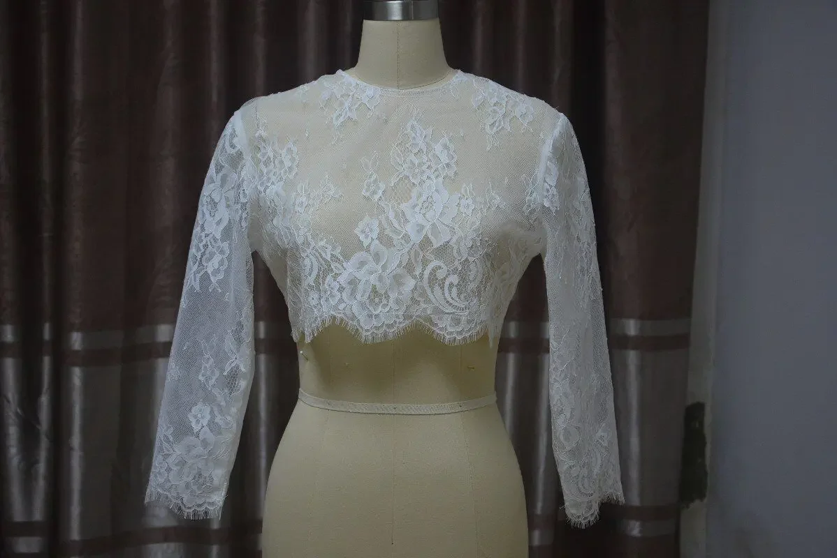 Ivory/White Long Sleeves Lace Bolero Wedding Jacket Vintage Bridal Jackets Women Bolero Lace Jacket Wrap