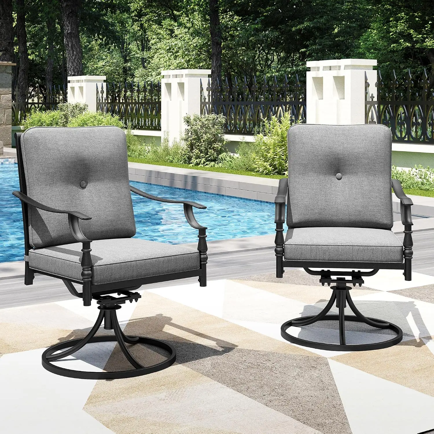 Outdoor Furniture Metal Chairs - Drehbare Terrassenstühle 2 Stück, Metall-Armlehnstühle mit