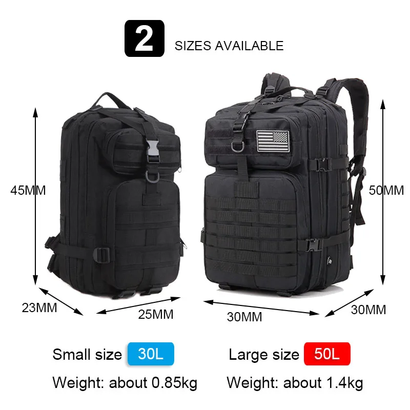 Imagem -06 - Mochilas Esportivas Táticas para Homens Mochila para Caminhadas e Acampamento Homem Bolsa com Flag Patch Mochila Crossfit de Ginástica 900d Nylon 30l 50l