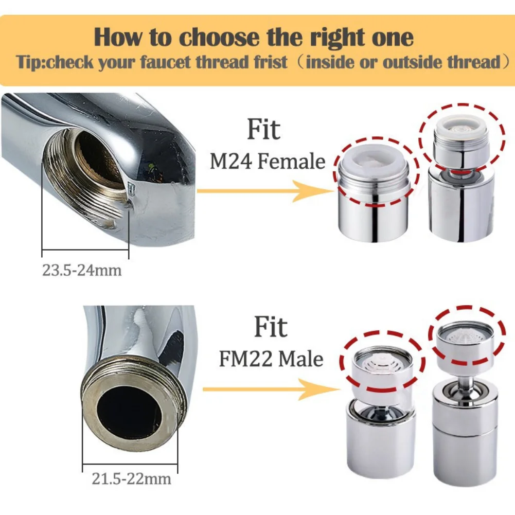 Difusor de poupança de água para torneira de cozinha, Aerador rosca macho, Filtro de água Bubbler, Torneira giratória 360 °, FM22, M24