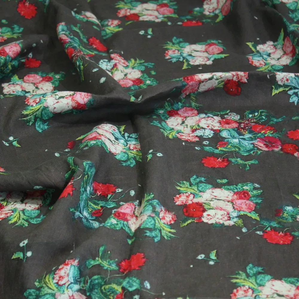 1yard Fashion unique cheongsam dress robe shirt fabrics for clothing Pure linen fabric Floral series printing sewing - view 2
