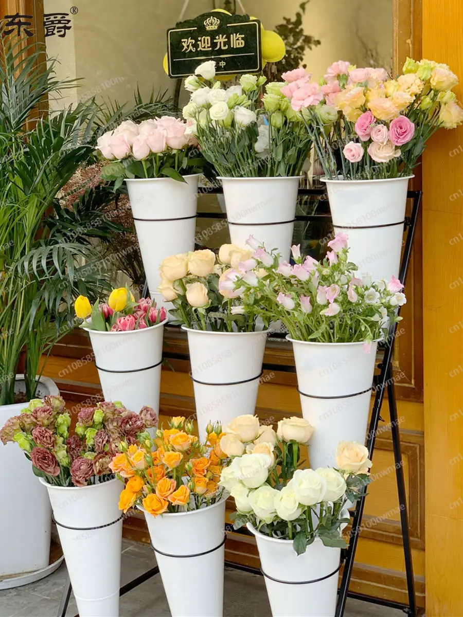 

Florist flower stand, flower display stand, shelf multi-layer ladder movable belt wheel