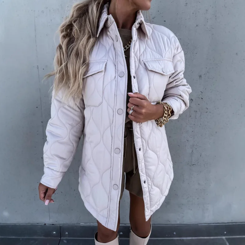 

European and American Autumn Winter New Plaid Casual Trendy Turn-Down Collar Single-Breasted Cotton