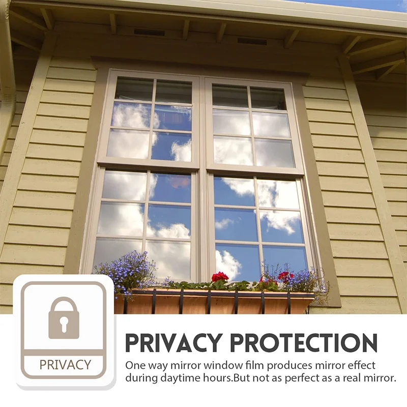 Window Film One Way Mirror Film Daytime Privacy Static Non-Adhesive Decorative Heat Control Anti UV Window Tint Home and Office