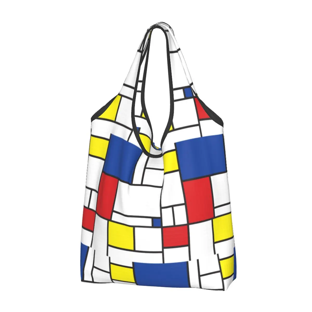 Recycling Mondrian Minimalist Modern Art Shopping Bag Women Tote Bag Portable Color Art Plaid Groceries Shopper Bags