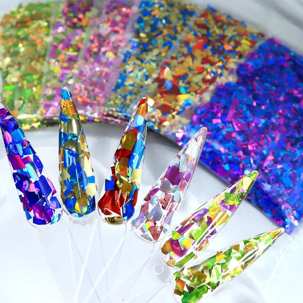 Iridescent Nail Art Sequins Irregular Shape 3D Holographic Nail Decorations Shiny Fragment Shiny Nail Charms Gel Polish Manicure