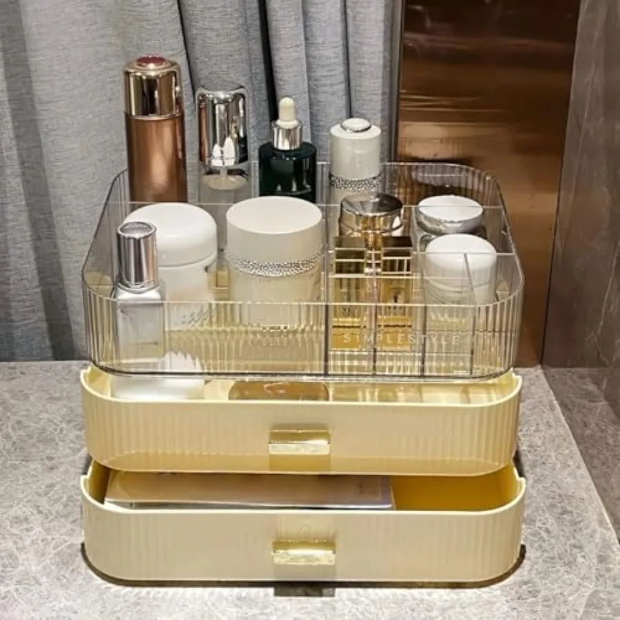 

Органайзер для косметики с выдвижными ящиками, для ванной комнаты, туалетного столика, рабочего стола, комода, кремово-белый