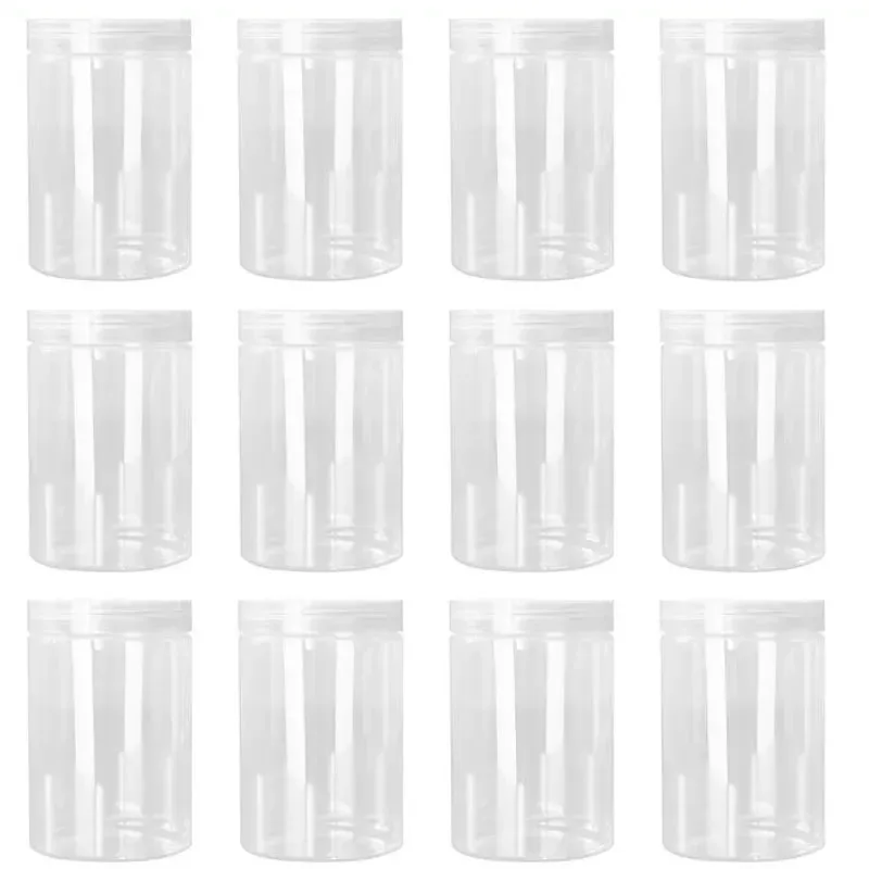 

12pcs 500ml Transparent Plastic Jars Kitchen Storage Jar For Packaging Cookie Coffee Bean Nuts Snack Sealing Tank Food Container