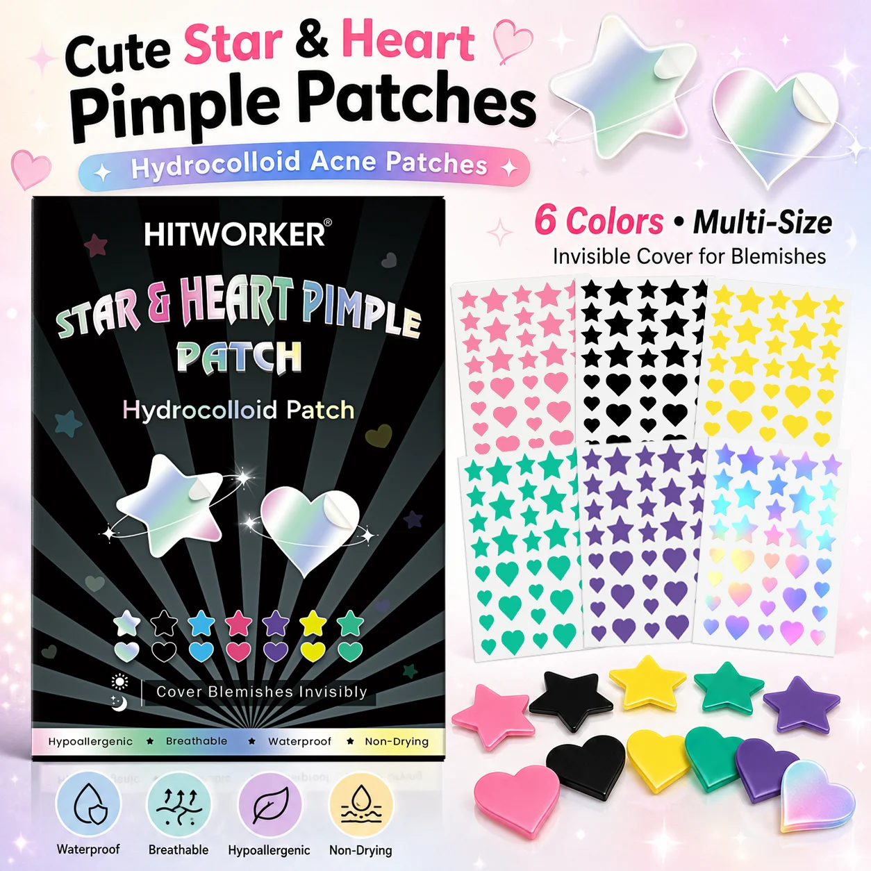 648/216pcs/Box Star shaped Acne Patch Set - Deep Cleansing High Quality Water based Acne Stickers, Gentle and Skin friendly