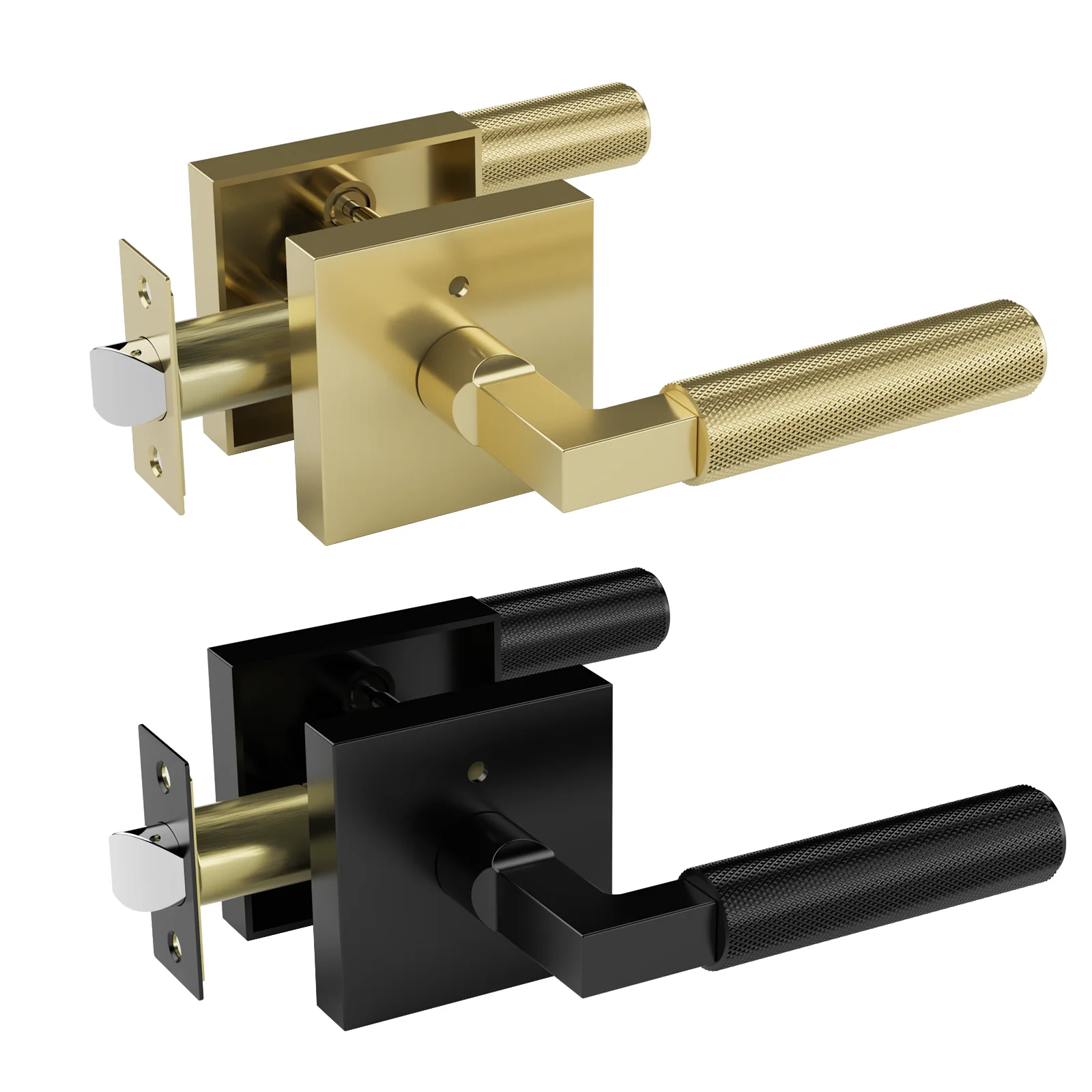Viladepot 2PCS Privacy Door Handle Rear Knurled Handle Lever Square Base Bedroom Bathroom Door Lock Reversible