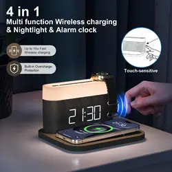 15W Wireless Charger LED Night Light Suitable for IPhone Samsung, Xiaomi Huawei Charging Smart Watch Charging Alarm Function