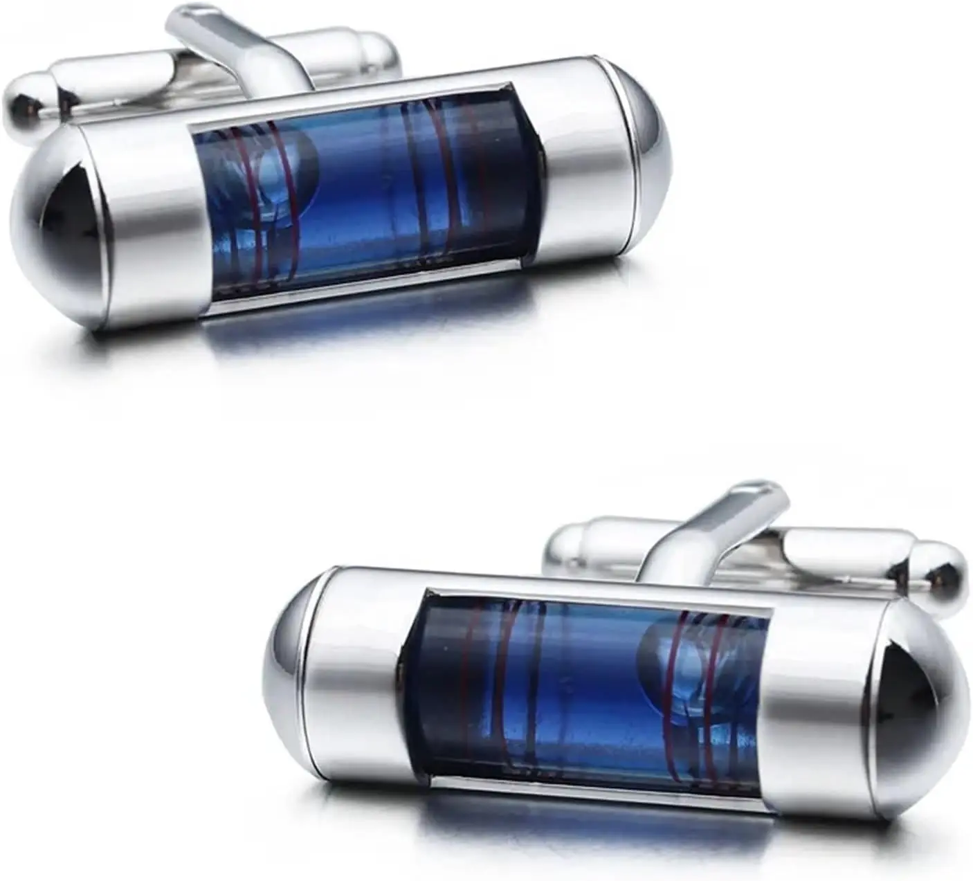 Cuff Link and Tie Clip Set 3pcs Cuff Links and Tie Clip Set Mens Blue Water Level Cufflink Available Cuff Link for Decoration