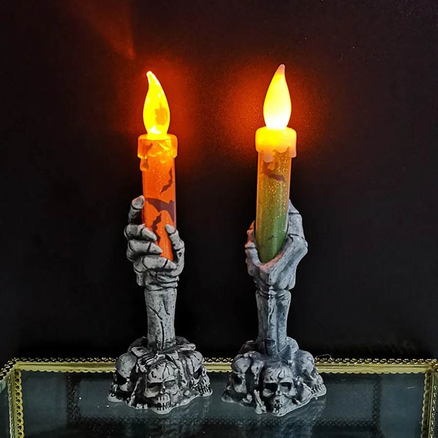 Halloween LED Lights Skull Ghost Holding Candle Lamp Holloween Party Table Top Decorations for Home Haunted House Decoration