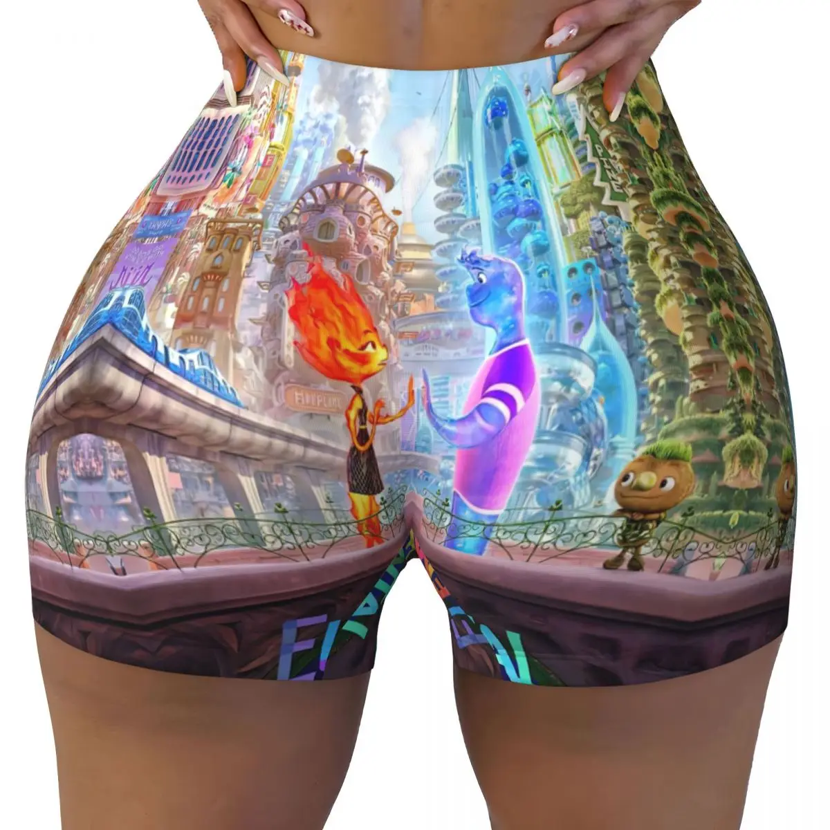 Custom Elemental Cartoons Biker Running Gym Shorts Women's Athletic Workout Yoga Shorts