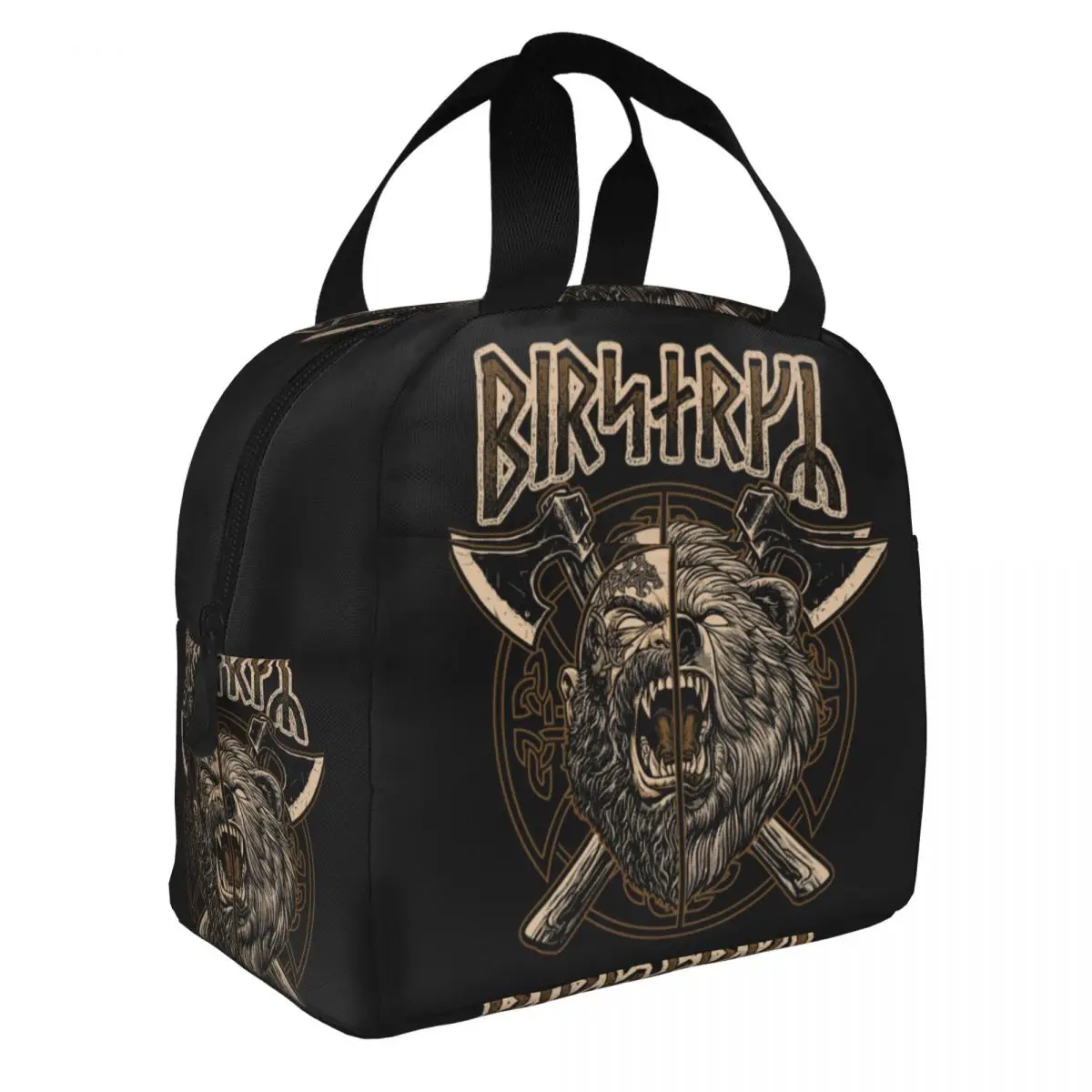 Norse Viking Berserker Pagan Bear Warrior Futhark Runes Insulated Lunch Bags Outdoor Picnic Portable Cooler Thermal Bento Box