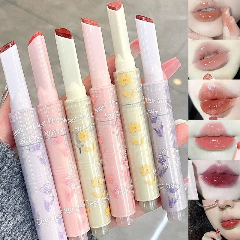 Water-light Lip Glaze Mirror Glitter Lip Tint Long Lasting Moisturising Love Heart Shape Solid Lipstick Pen Lips Makeup Cosmetic